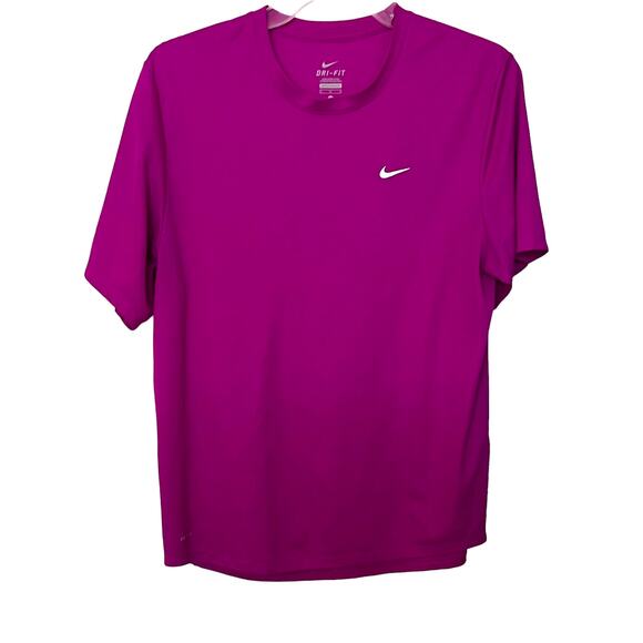 NIKE DRI-FIT SHORT SLEEVE T-SHIRT, WOMENS, M, FUCHSIA, ROUND NECKLINE - Picture 1 of 9